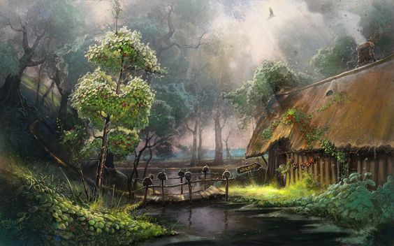 Typické šotčí obydlí uprostřed lesa